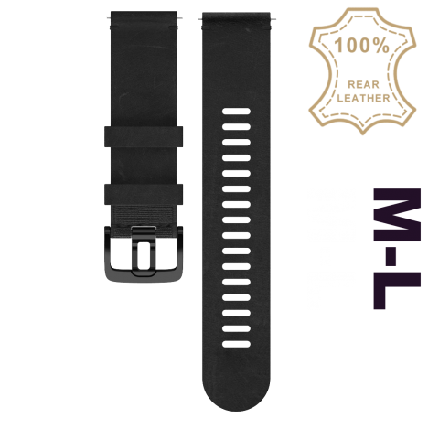 Polar Quick 22mm fekete bőr óraszíj M-L méretben, fekete csattal