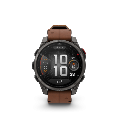 Garmin Fenix 8 Pro – 47 mm, AMOLED Sapphire Carbon Gray DLC, Gesztenyebarna szíjal
