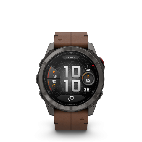 Garmin Fēnix 8 Pro – 51 mm, AMOLED Sapphire, Carbon Gray DLC Ti, Gesztenyebarna bőrszíjas