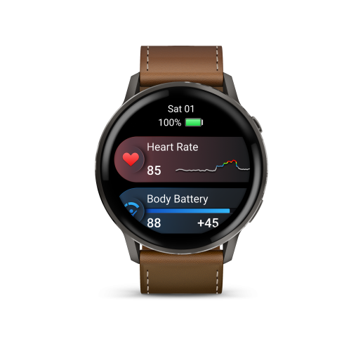 Garmin Venu® 4 Slate / Black Bőrszíjjal– 45mm	010-03014-03