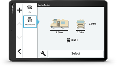 Garmin Camper egyedi útvonaltervezés – lakóautó méret és súly szerinti navigáció, környezeti zónák