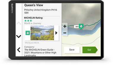 Garmin Camper Michelin Green Guide – előre feltöltött útikalauz képekkel, leírásokkal és értékelésekkel látnivalókhoz