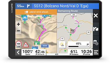 Garmin Camper útvonal áttekintése – teljes hátralévő útvonal és időjárás előrejelzés Garmin Drive apppal