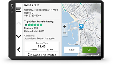 Garmin Camper utazási információk – Tripadvisor értékelések és Foursquare POI szállodák és éttermek az útvonalon