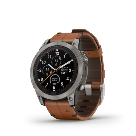 Garmin Fenix 7 PRO Sapphire Solar Carbon Gray DLC Titanium Gesztenyebarna bőrszíjjal (Exclusive)