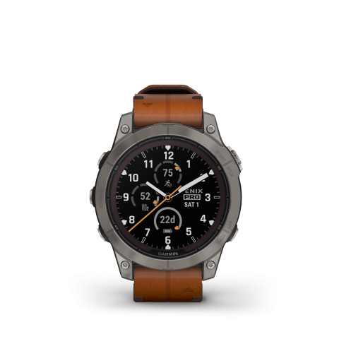 Garmin Fenix 7 PRO Sapphire Solar Carbon Gray DLC Titanium Gesztenyebarna bőrszíjjal (Exclusive)