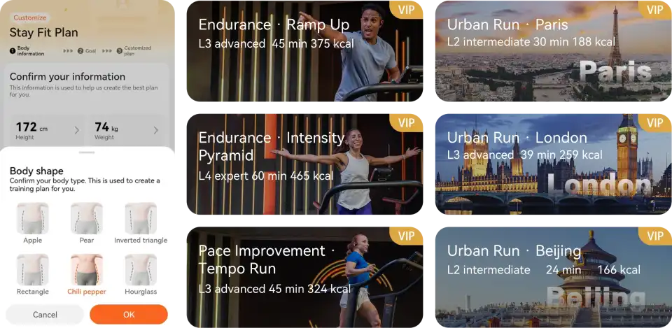 Huawei Health Plus edzésprogramok és futás tervek alkalmazás